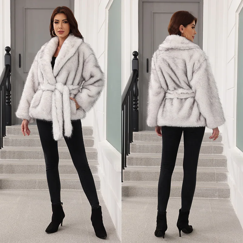 Long Faux Fur Coat Women Autumn Winter Large Jacket Overcoat Turn Down Collar Pockets Luxury Thick Coat Warm Jackets Maxi Coats