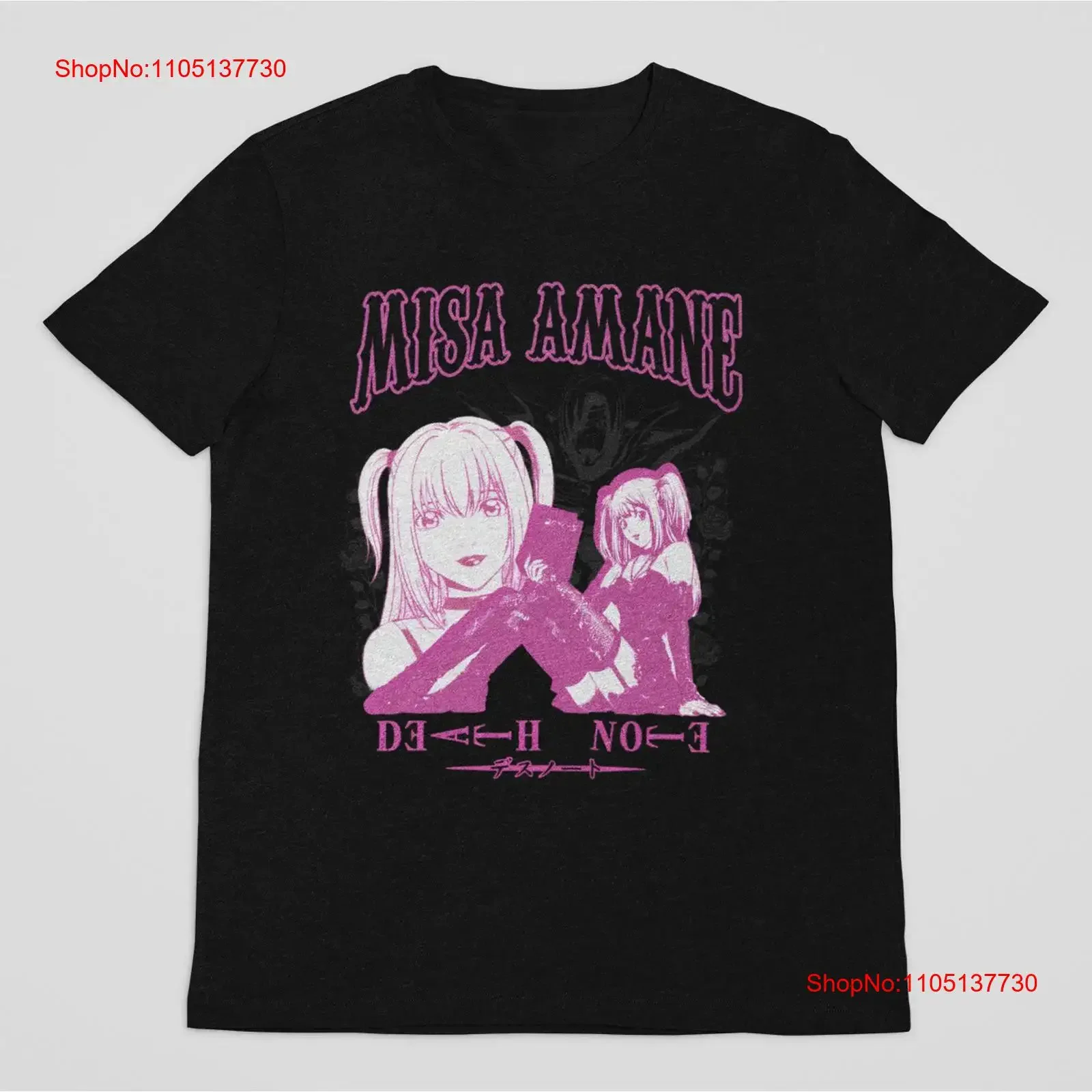 

Винтажная черная футболка с аниме Shinigami Misa Amane Rem, розовая винтажная стираная модная унисекс, универсальная мягкая дизайнерская одежда