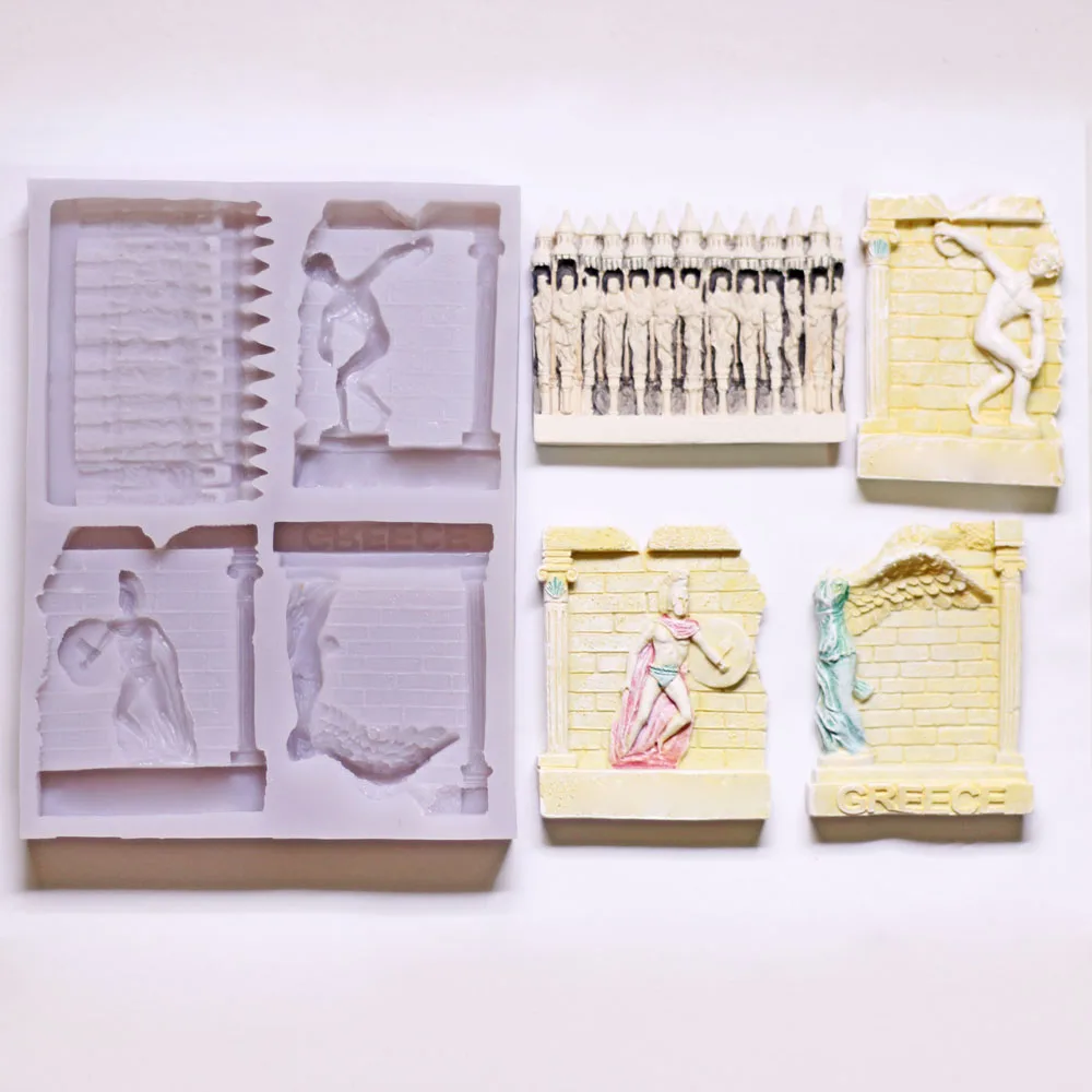 

Greek Temple Sculpture Wall Silicone Mold Goddess Warrior Icing Sugarpaste Chocolate Candy Baking Mould DIY Resin Clay Polymer