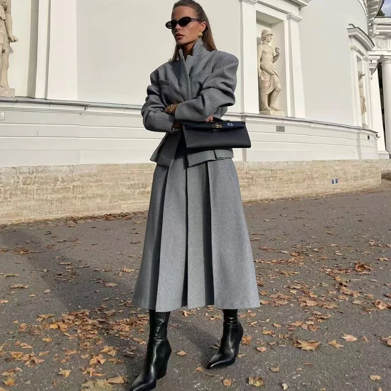 

Tuularose женская макси-юбка, комплект из 2 предметов, новый твидовый блейзер, плиссированная юбка, комплект осень-зима, новые модные женские комплекты платьев