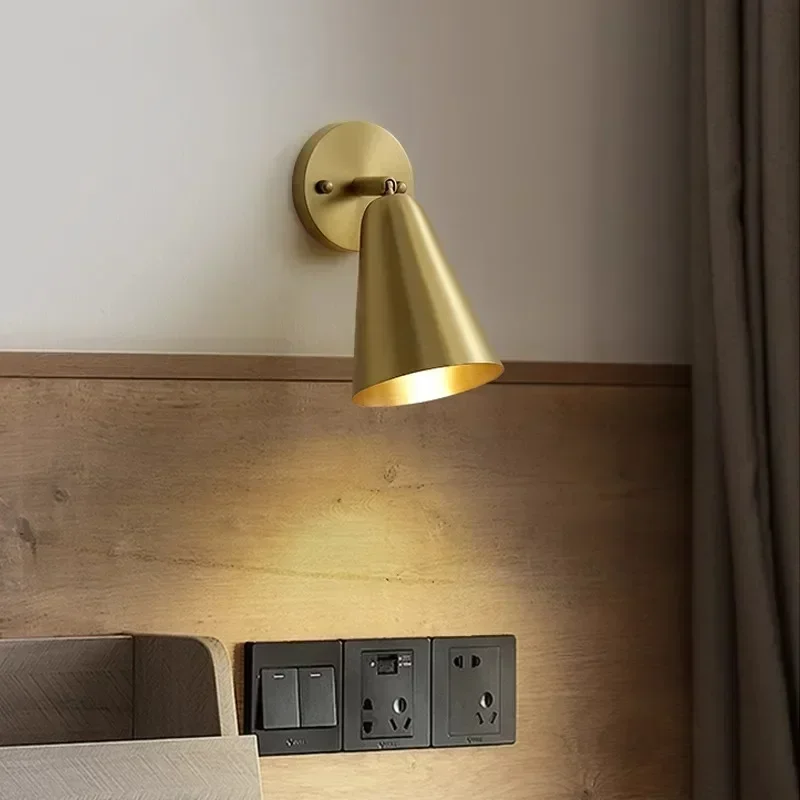 

Brass Cone LED Wall Light Vintage Copper Sconce Fixture with Horn Shade for Home Indoor Lighting Decor