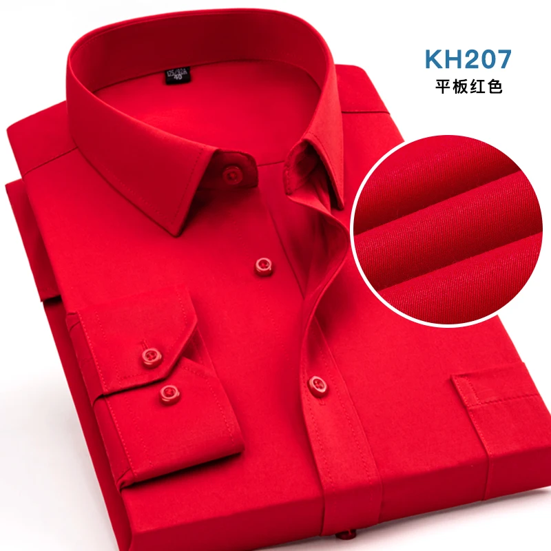 Plus Size Men Solid Color Business Shirt Fashion Casual Slim White Long Sleeve Shirt Male Brand Clothes