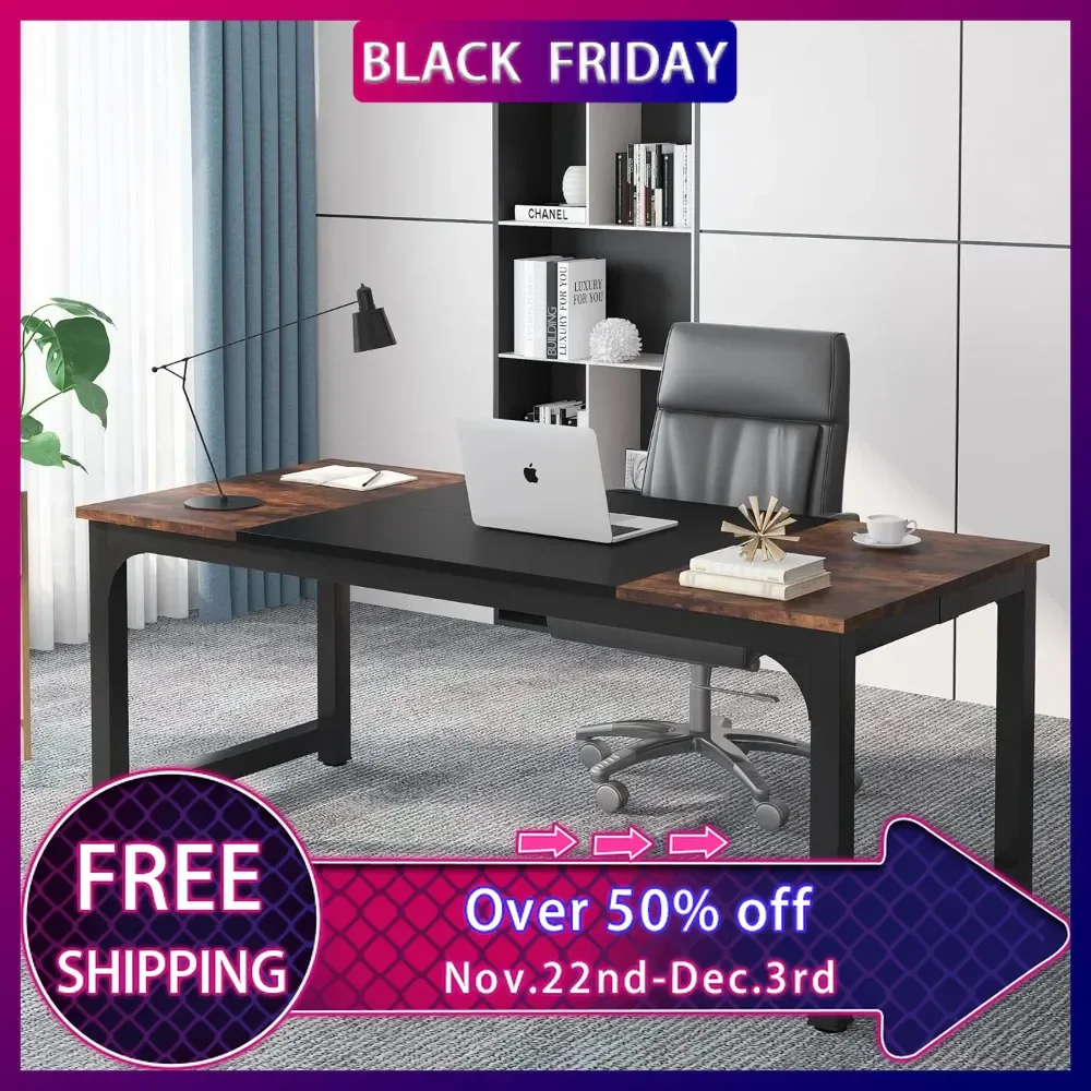 70.8”Executive Desk, Large Office Computer Desk with Thicken Frame, Modern Simple Workstation Business Furniture for Home Office