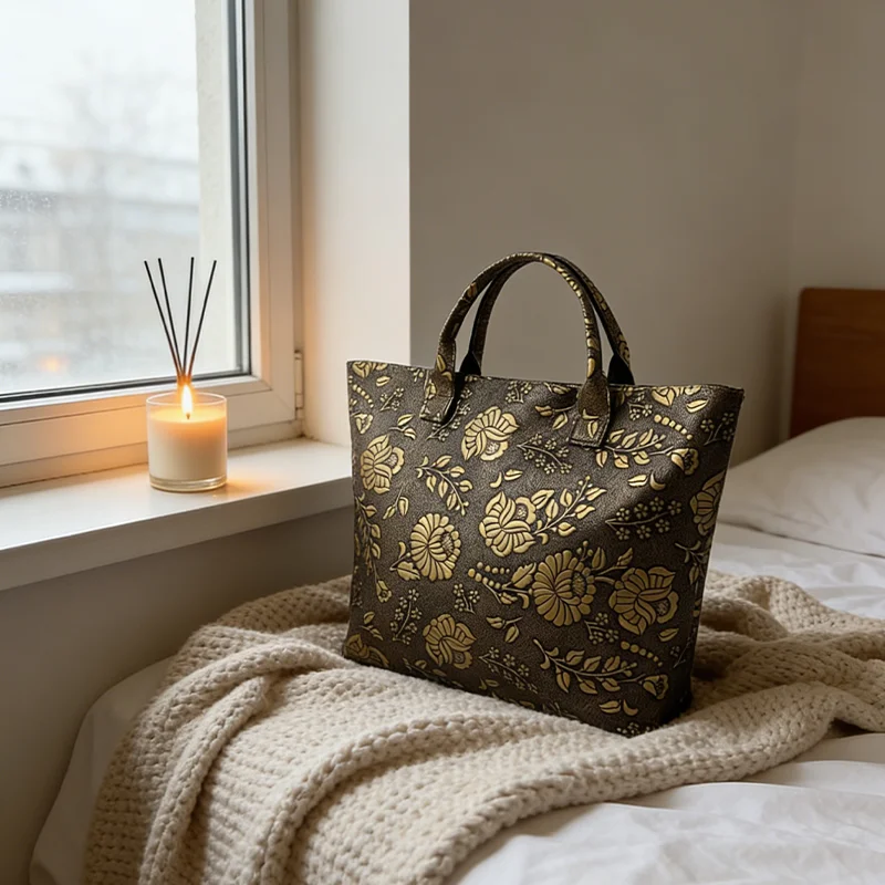 

Women's Large-Capacity Vintage Embroidered Floral Tote Bag with Matching Handles, Light Luxury Handbag for Commuting and Office