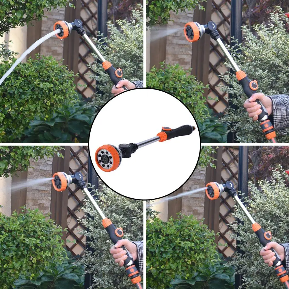 Car Sprayer Heavy-duty Metal Watering Wand with 180-degree Swivel Ratcheting Head 8 Spray Patterns Hose Nozzle for Garden