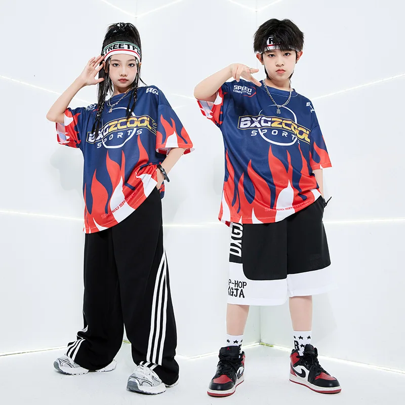 

Boys Street Dance Hip Hop Clothes Loose Shirt Black Pants Shorts Girls Jazz Modern Dance Performance Costume Group Stage Wear