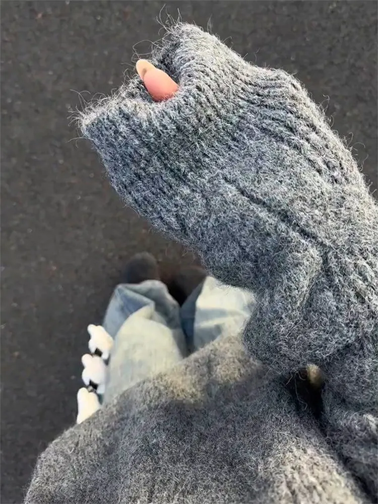 

Корейский утепленный вязаный свитер свободного кроя для женщин, мягкий, однотонный, с мозаичным узором, осенне-зимний, модный, незаменимый