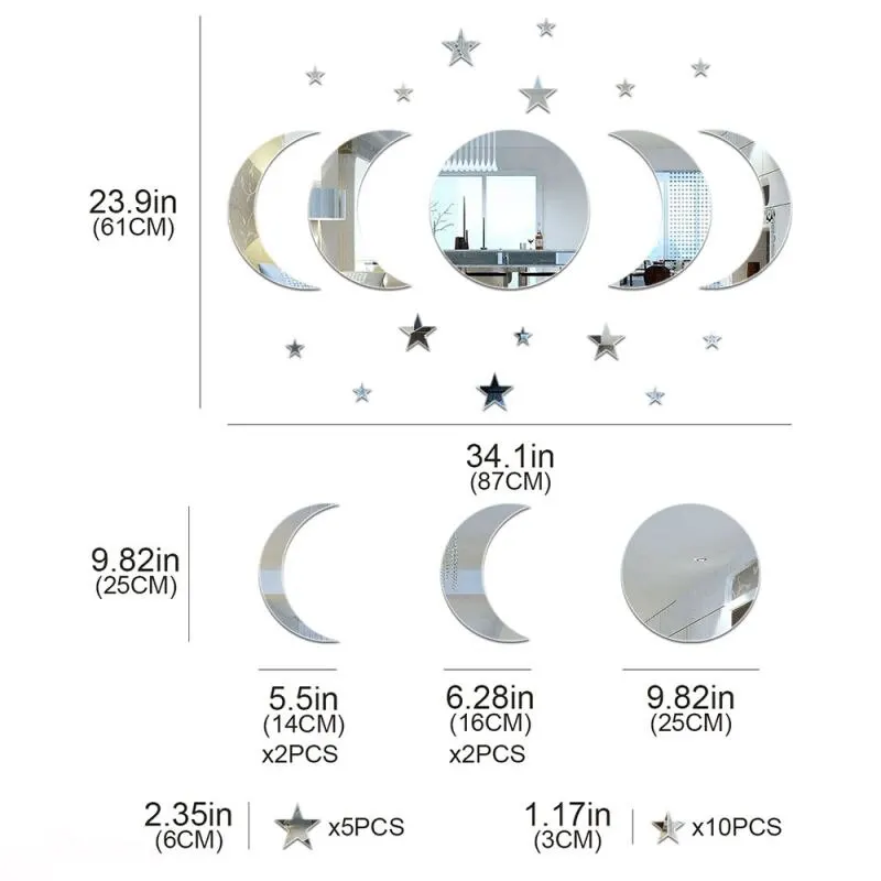 20 lentes de acrílico con forma de estrella y Luna para la decoración de paredes en salas de estar, dormitorios y otros lugares