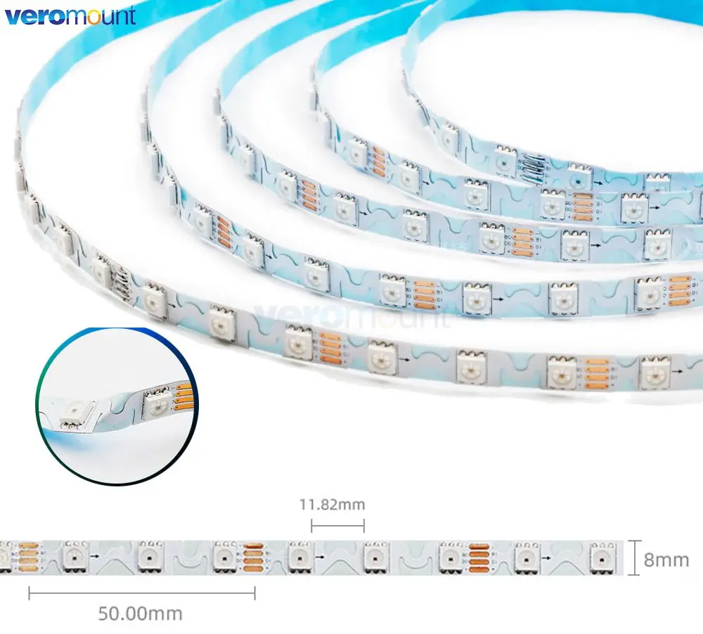 5m DC 12V WS2815 S zwijany pojedynczo adresowalny Pixel LED Strip 60LEDs/m 5050 kolor marzeń RGB SMD 4Pin 8mm biały PCB