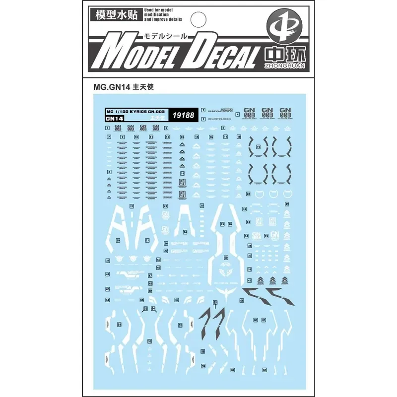 ZhongHuan High-Precision Fluorescent Waterslide Decals for MG 1/100 Kyrios GN-003 Main Angel Hobby DIY Accessories