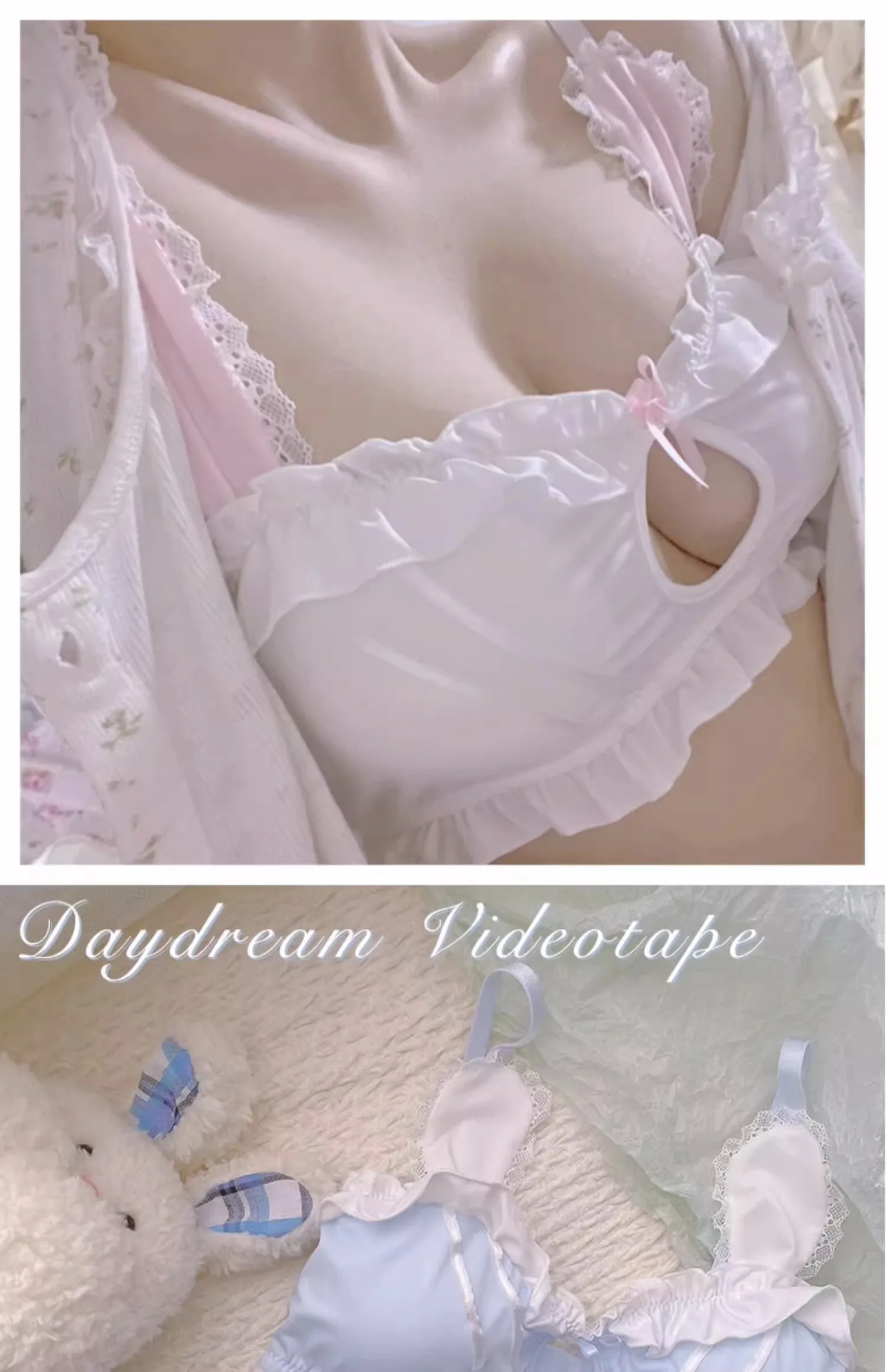 MOYISU Kawaii Lolita BH-Set mit Hasenohren-Ausschnitt, ohne Bügel, weiches, süßes, für kleine Brüste, sinnliches Dessous-Set AB JapanYa Ma Die – Detail 14