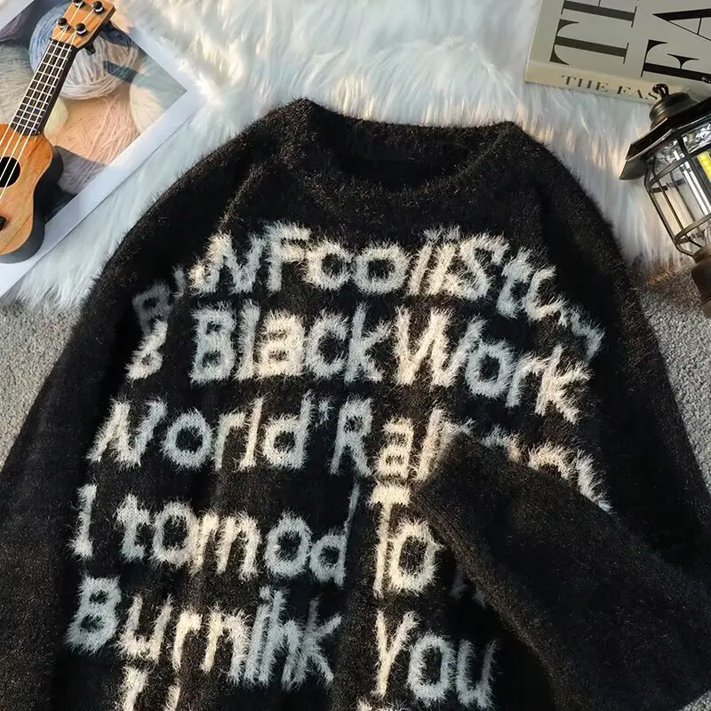 

Loose Fit Men's Knitwear round Ne Sweater Casual Sle Hong Kong Faion plus Size 300 Pou Autumn Winter Baseball Collar