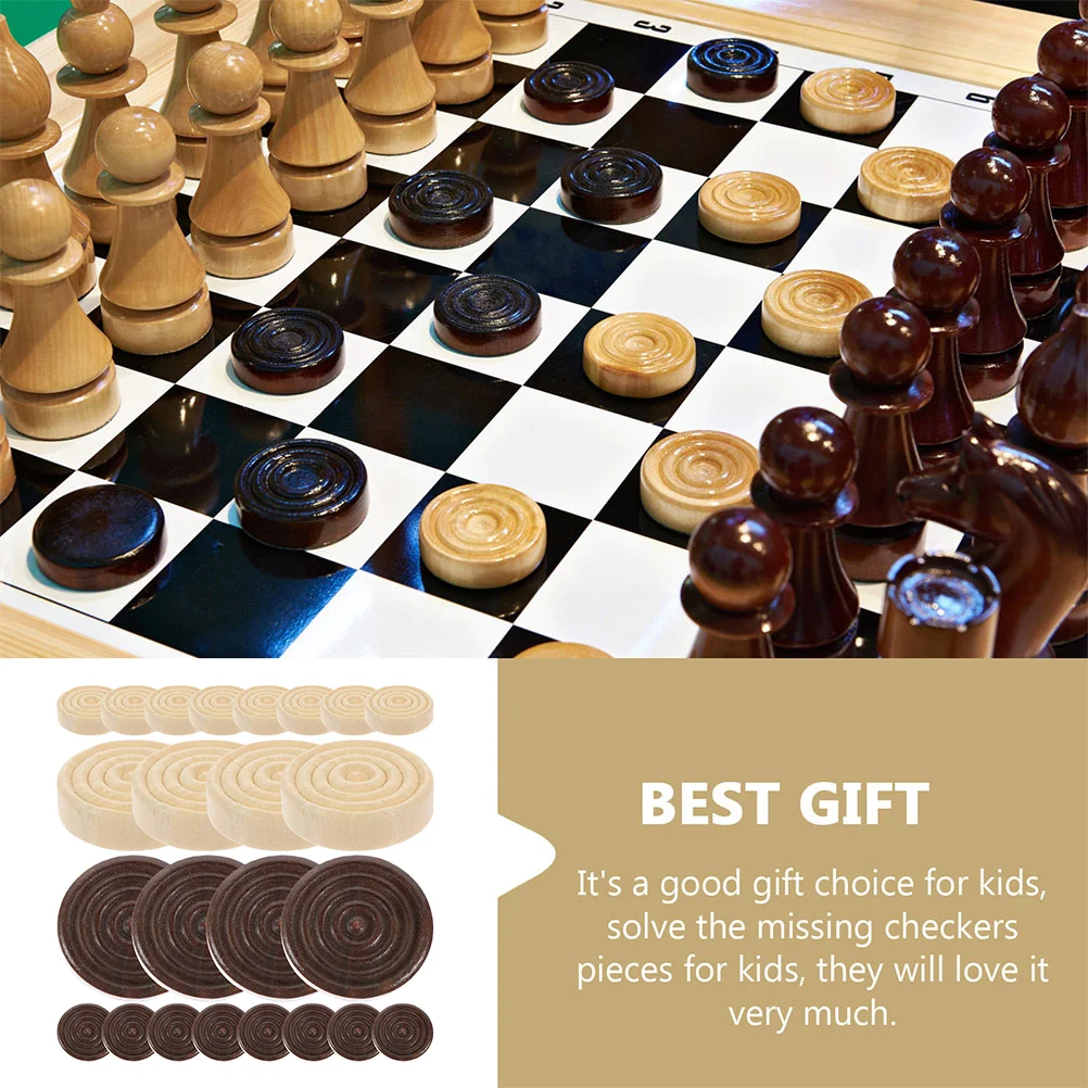 24 Pcs Wooden Chess Checkers Backgammon Game Pieces Replacement Round Design Lightweight Educational Kids