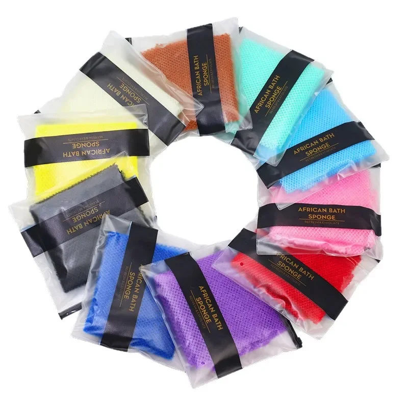

Африканская сетчатая ткань, красочная мочалка, отшелушивающее средство для тела, многоразовая губка для ванны, мочалка, африканская чистящая длинная сетчатая тряпка для душа