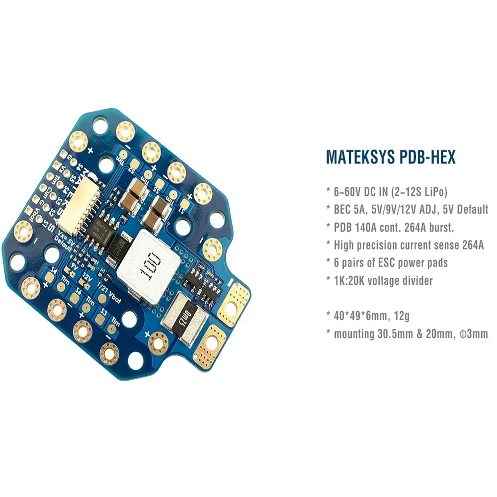 MATEK PDB-HEX 2-12S 5A 5V/9V/12V BEC لوحة توزيع الطاقة PDB مخرجات عالية الدقة الحالية لطائرة السباق بدون طيار FPV