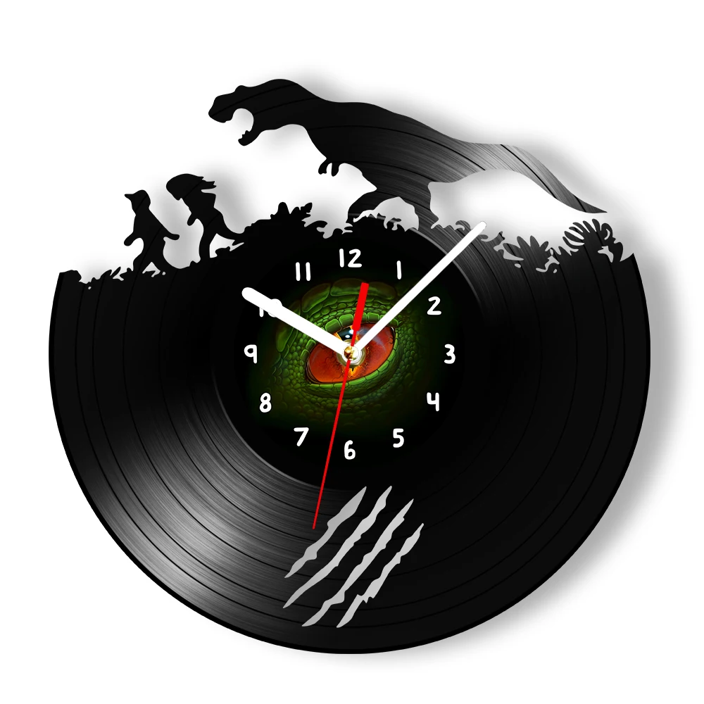 Jurassic Period Dinosaurs Eyes Iris Carved Music Album Longplay Wall Clock Fierce Raptor Dino Home Decor Vinyl Record Wall Clock