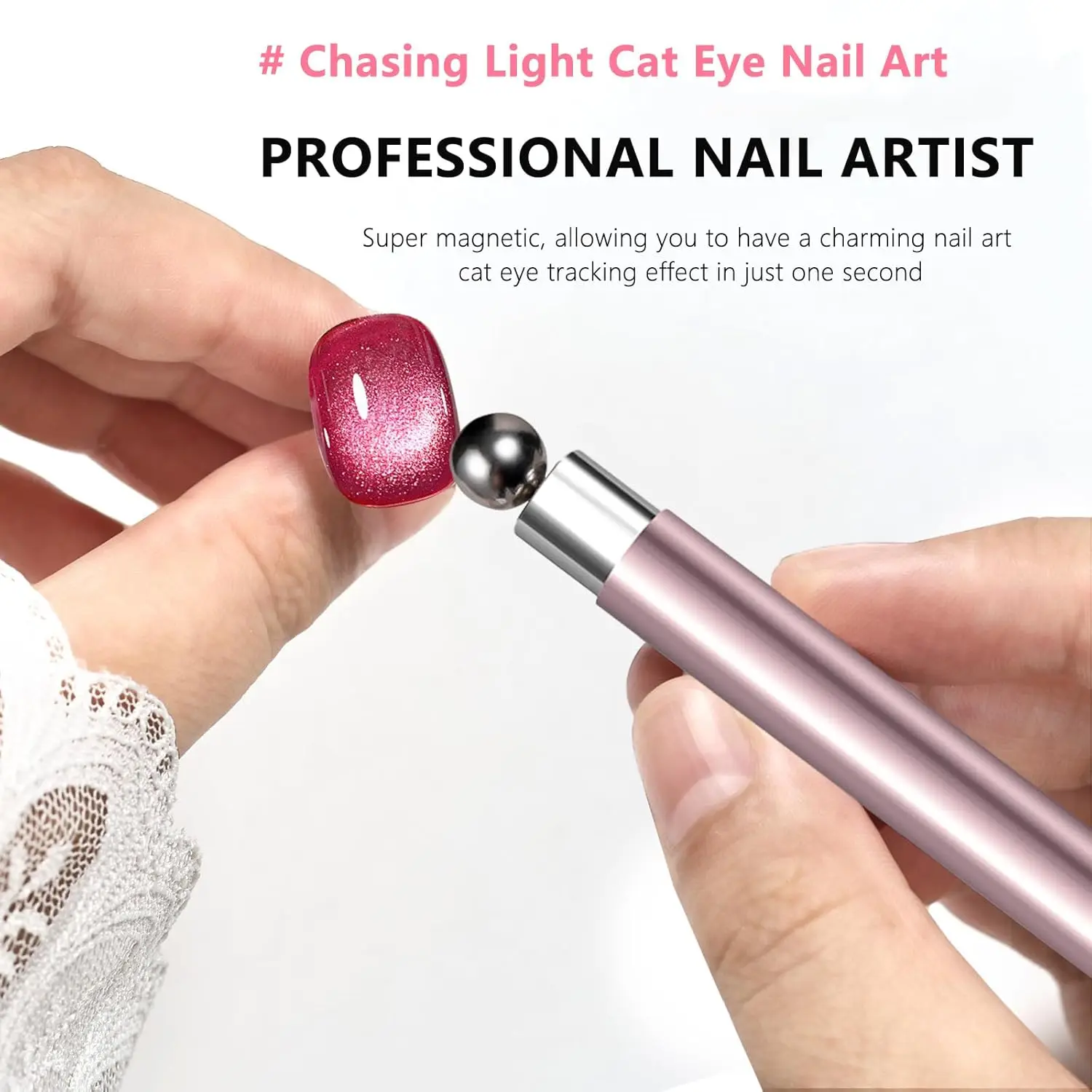 Zestaw do efektu kociego oka: magnetyczna kula, narzędzie z magnetycznym prętem, dwustronny silny magnes, pisak, żelowy lakier do paznokci 3D kocie oko, akcesoria do paznokci.