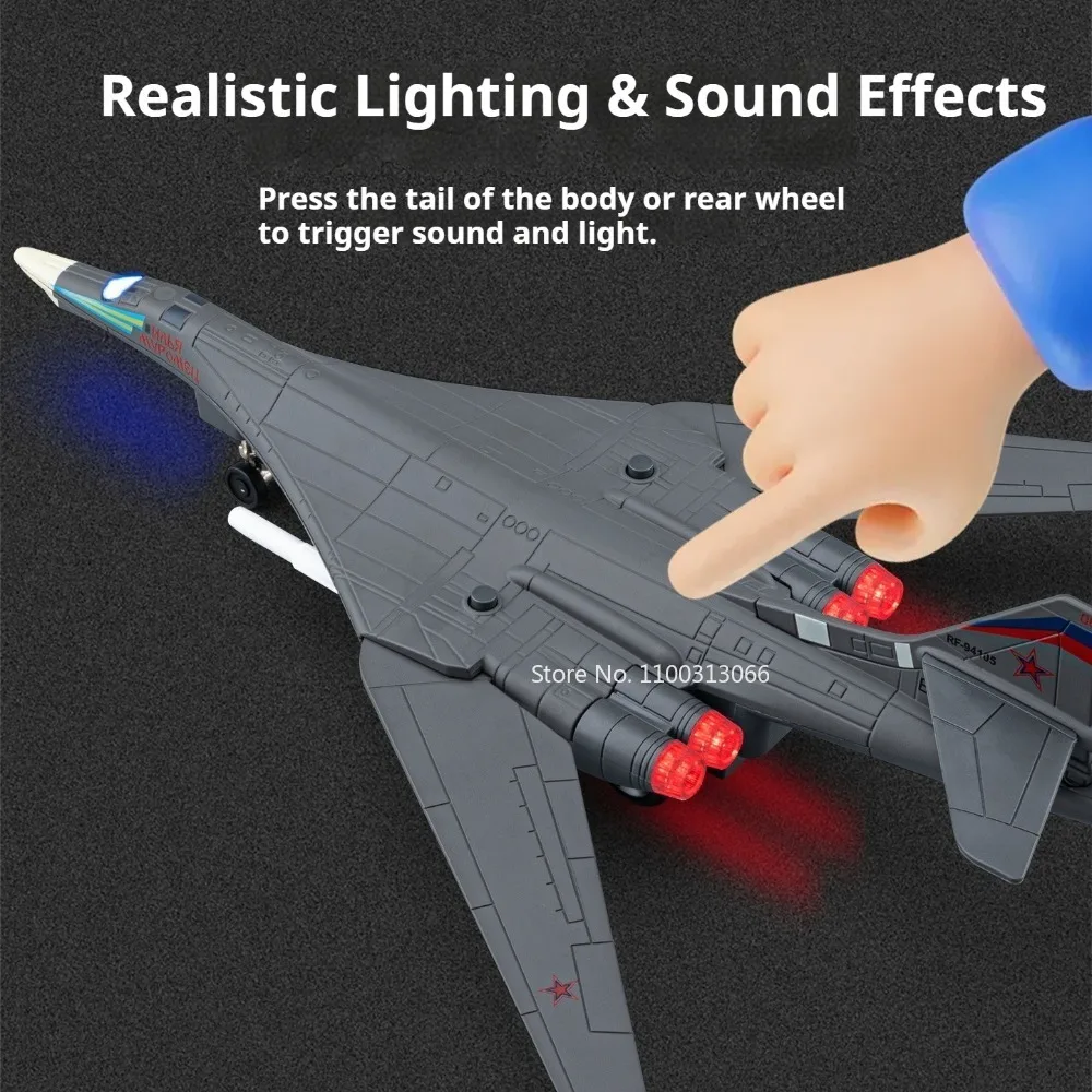 1:150 Model Toy Tu-160 Strategic Bomber Metal Diecast Military Aircraft Sound Light Pull Back Edutainment Airplane Toys for Boys