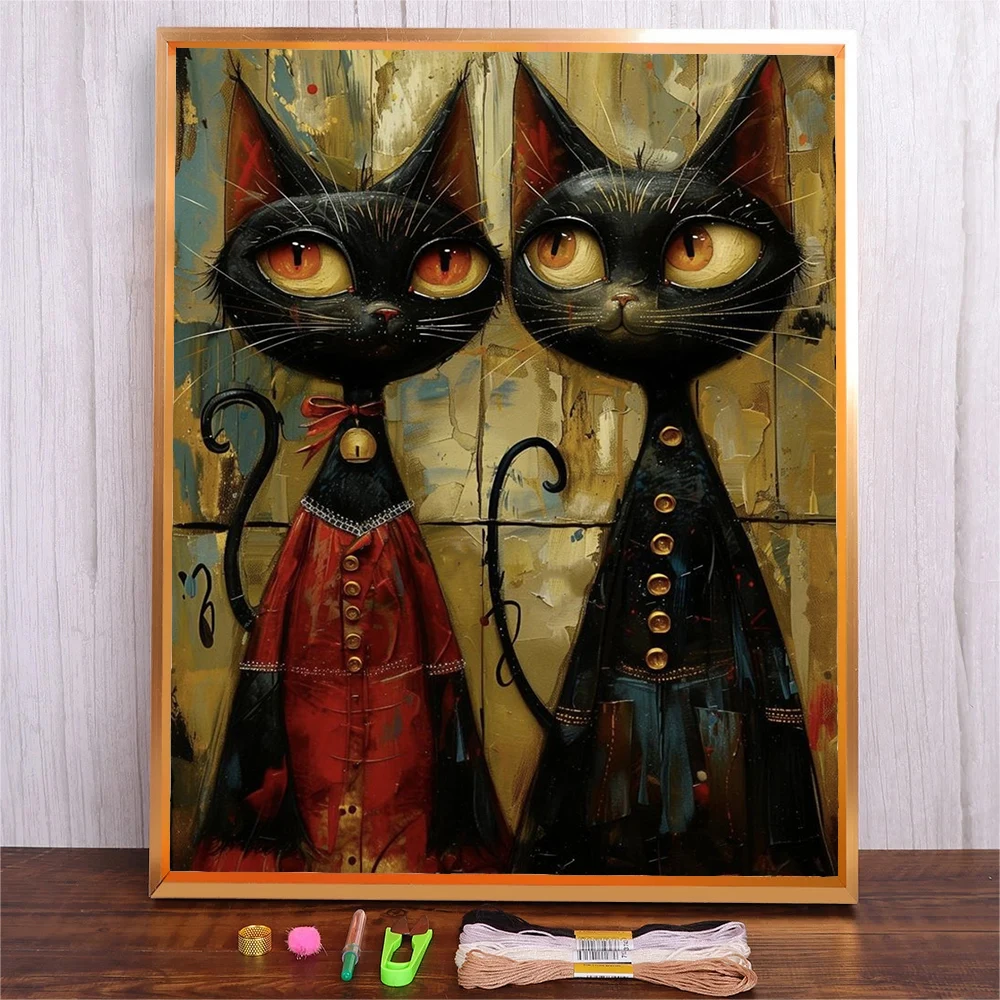 

Mixed Color Threads Needles Cross Stitch For Adults Crafts Cartoon Cat Full Printed Canvas Embroidery Wall Art For Living Room