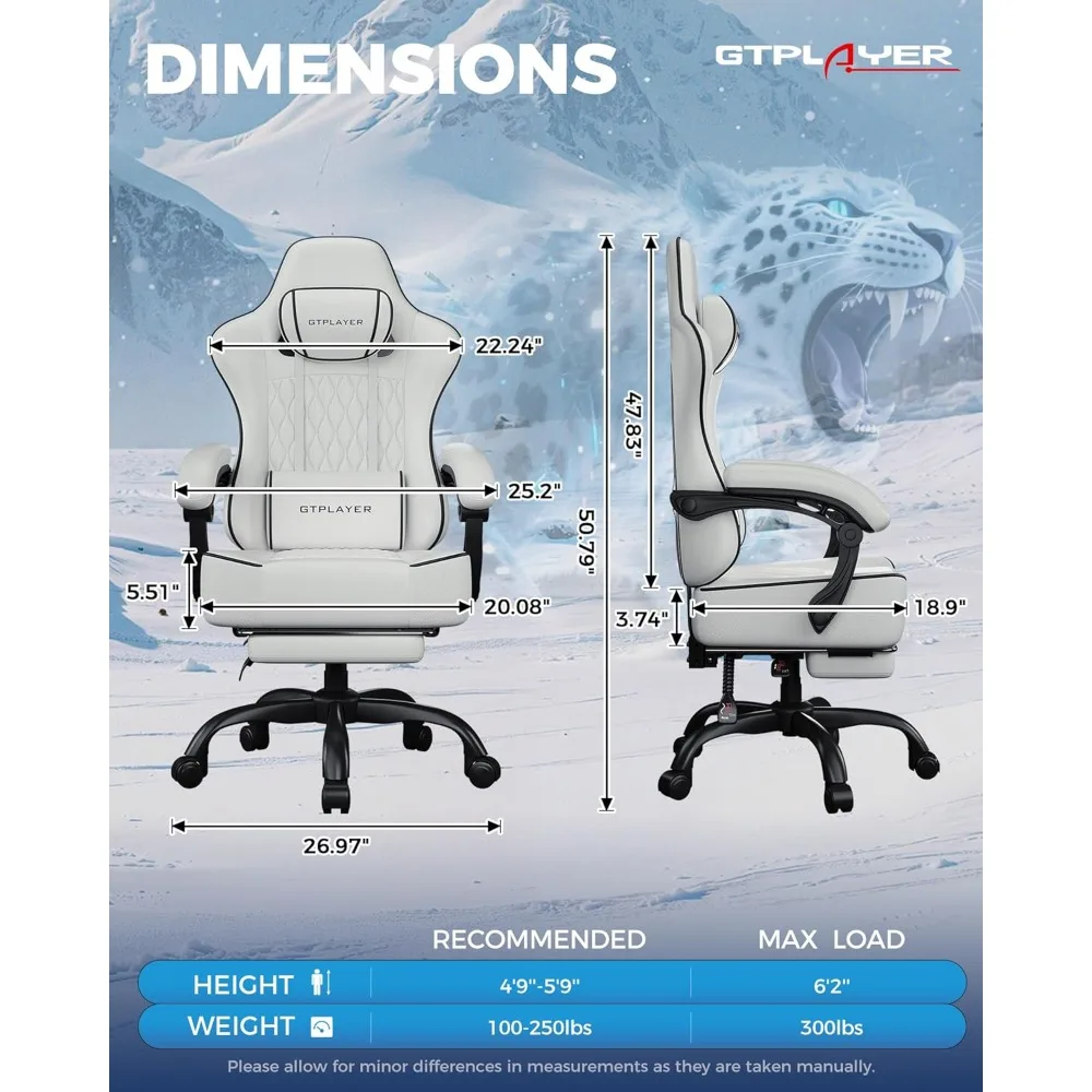كرسي ألعاب GTPLAYER كبير وطويل مع مسند للقدمين، كرسي مكتب مريح مع وسادة سميكة 4.4 بوصة ومقعد واسع بدون أجنحة، C #2
