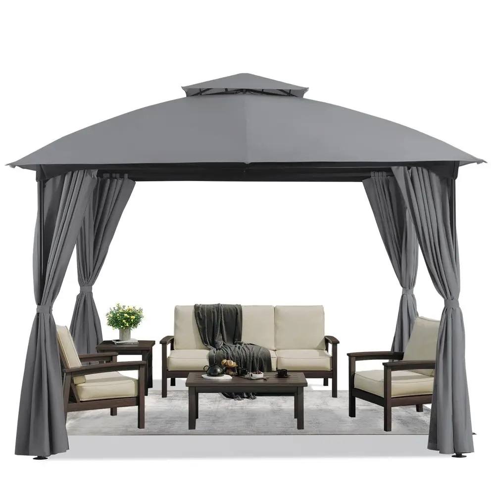 Patio Arc Gazebo Outdoor Canopy Tent 10x10, Party Tent Shelter with Curtains amp Expansion Bolts and WindResistant Ropes for Pat