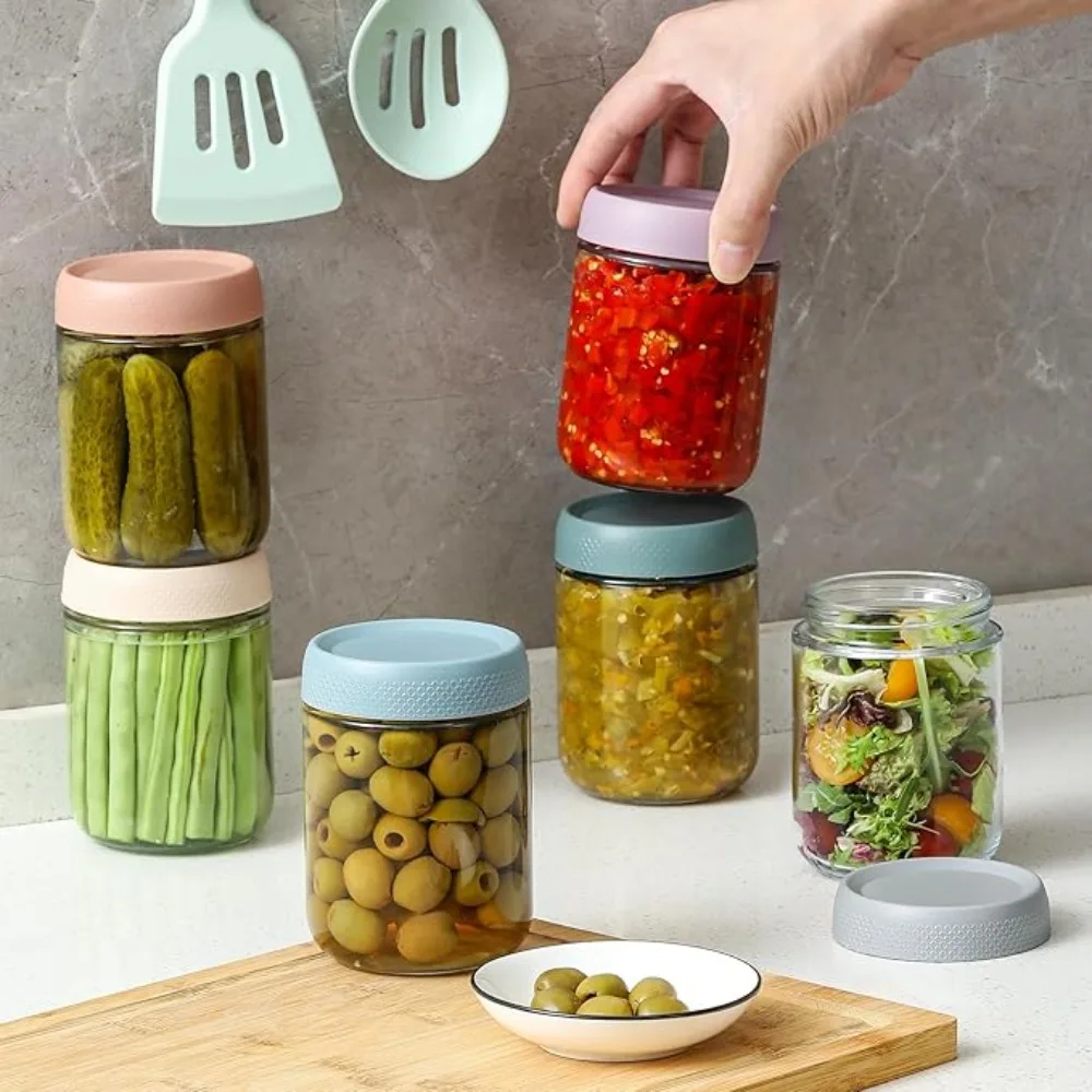 

6Pcs Multifunctional 10/16/24 Oz Overnight Oat Jar Leak-Proof Glass Mason Jars with Lid Sealed Fresh-keeping Jar Refrigerator