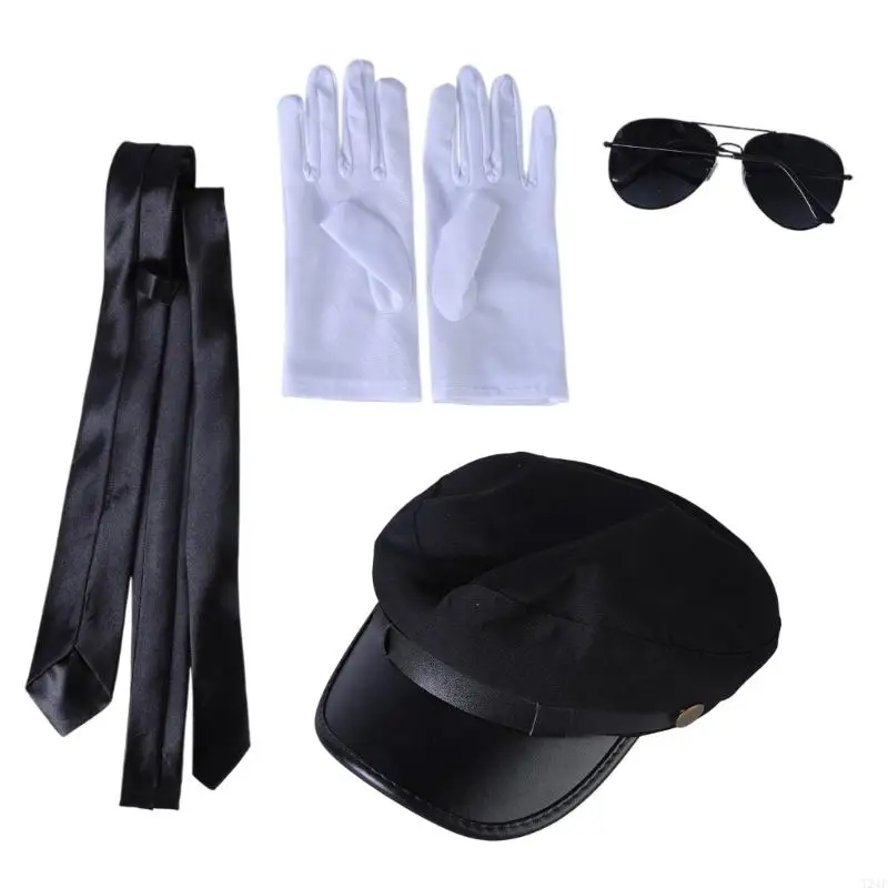 T21F Halloween Chauffeur Hat, Eyeglasses Bowtie Mustaches Set for Halloween Photo Props for Role Play Party Accessories