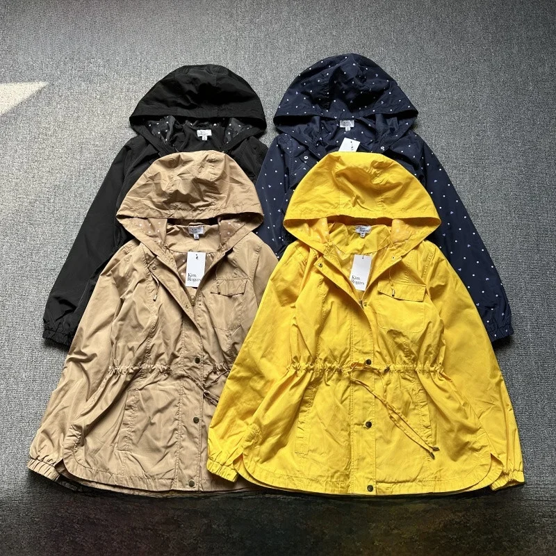 

Женская ветровка больших размеров с капюшоном, утягивающая водонепроницаемая весенне-осенняя верхняя одежда, повседневная удобная полиэфирное волокно