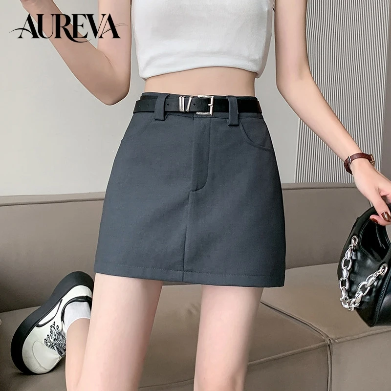 Women's Gray Suit Fabric Mini Skirt High Waist Slim A-Line Bodycon Preppy College Style Short Skirt for Autumn 2026