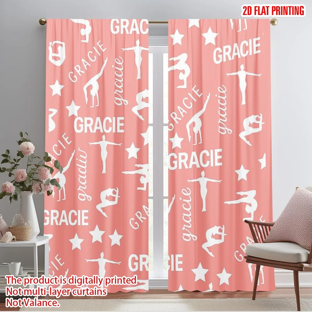 

2pcs,2D plane printing Curtain Popular GymnasticsStars 100% Polyester (without rod) Home Decor Ldeal for Living Room & Kitchen