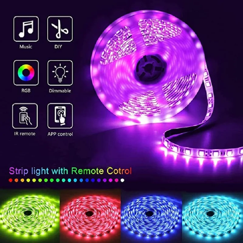 LED Strip Lights Bluetooth Music Sync RGB Led Tape TV Backlight Led Lights for Room Decoration Luces Led 10m 20m 30m Neon Light