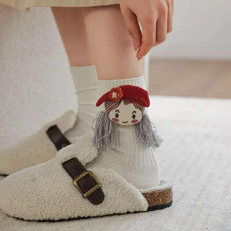 

Японские модные однотонные черно-белые носки, кавайные носки, женские милые носки с мультяшной куклой JK Lolita, милые носки для девочек, рождественские подарки