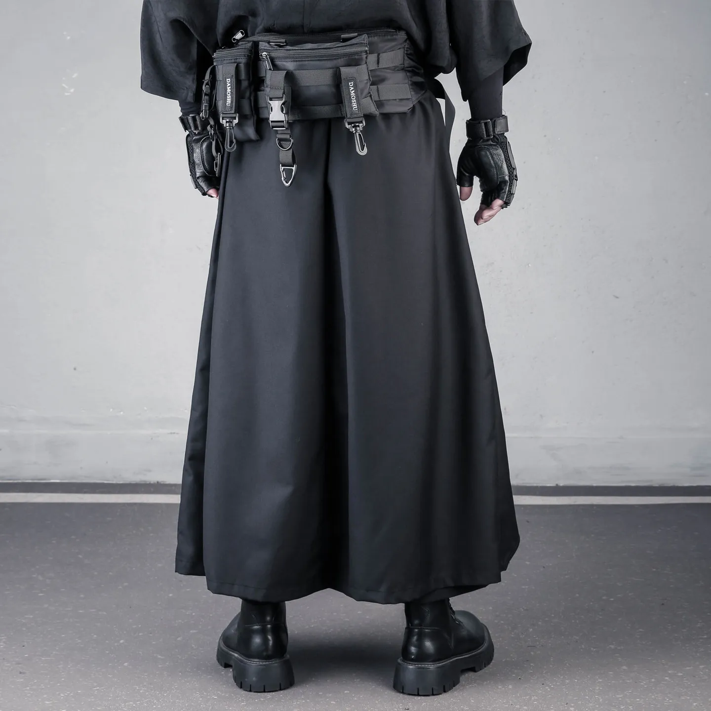 Dark Style Asymmetric Double Layer False-Two-Piece Skirted Leggings Male Japanese Loose Designer Design Cropped Wide-Leg Pants