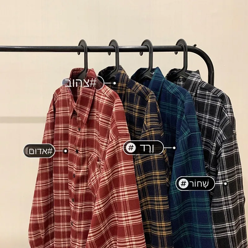 

Loose Long Sleeve Men's Plaid Shirt Trendy Japanese Style Spring Autumn New All-Match Couple Outfit Youth Popular Square Collar