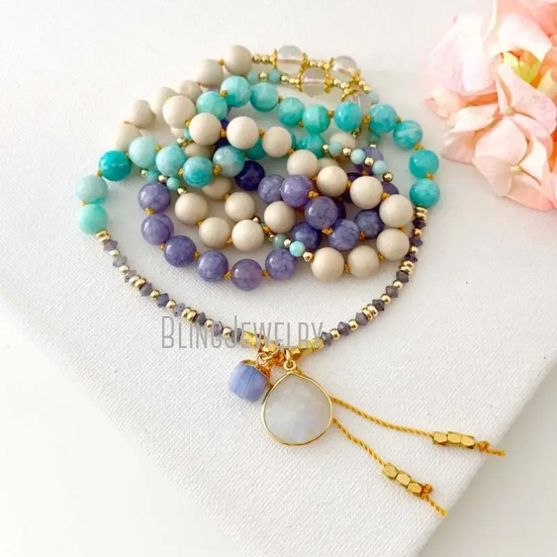 

5pcs 108 Prayer Worry Beads Naturel Stone Japa Mala Meditation Sacred Necklace Women Crystal Boho Yoga Gift Spiritual Jewelry