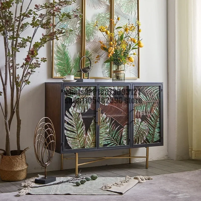 Light luxury wrought iron glass storage cabinet Multi-door porch cabinet Available Door shoe cabinet