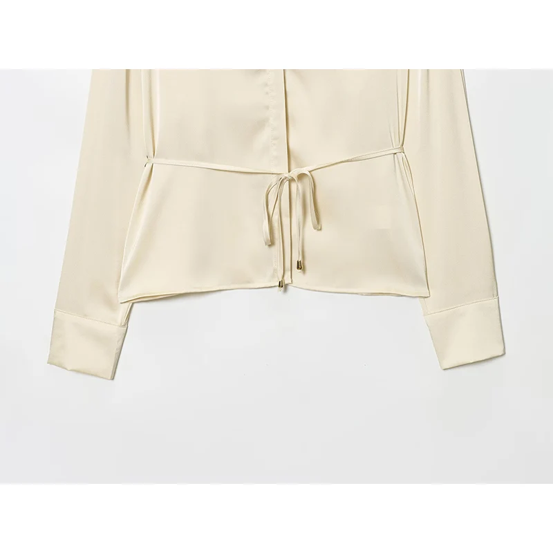 البلوزات الخريف المرأة 2025 جديد مكتب قمصان المرأة موضة سليم الخامس الرقبة حزام أنيق الشارع السفر الخريف قميص بلايز #6