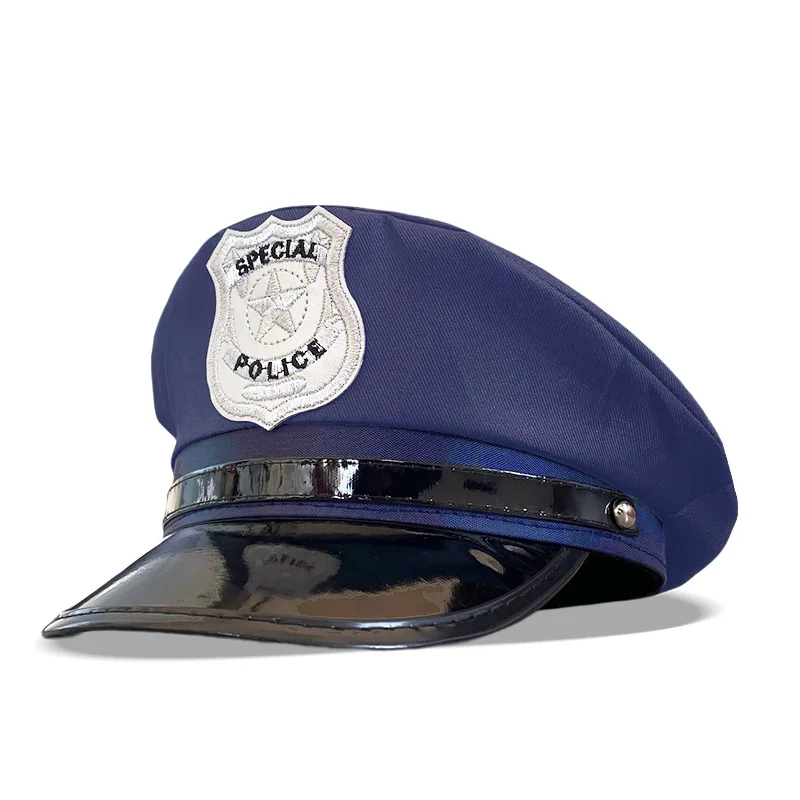Sombrero militar con visera del ejército, gorra de policía de tapa plana, ala de cuero negro, cuero bordado, juego de rol, tapa plana 8M256