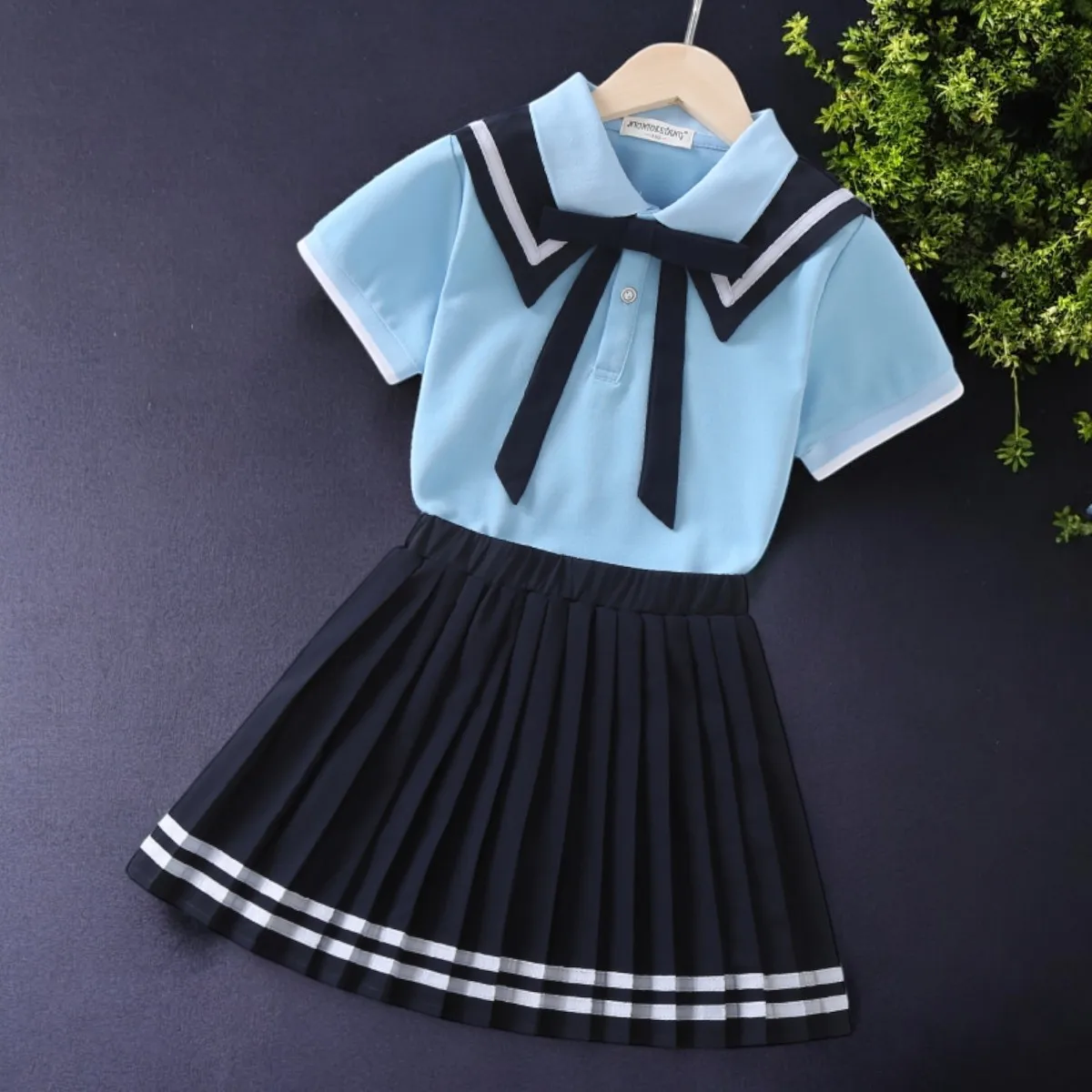 

Summer Girls School Uniform Outfits Sets Children Suit Teens Tracksuit Short Sleeve Shirt & Skirt Kids Costumes 5 8 10 12 Years