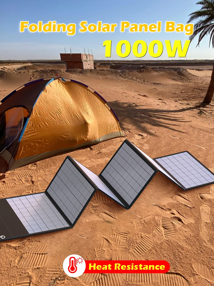 1000W Solar Panel Portable Folding Bag USB+DC Output Solar Charger Outdoor Power Supply for Home Mobile Phone Power Generator