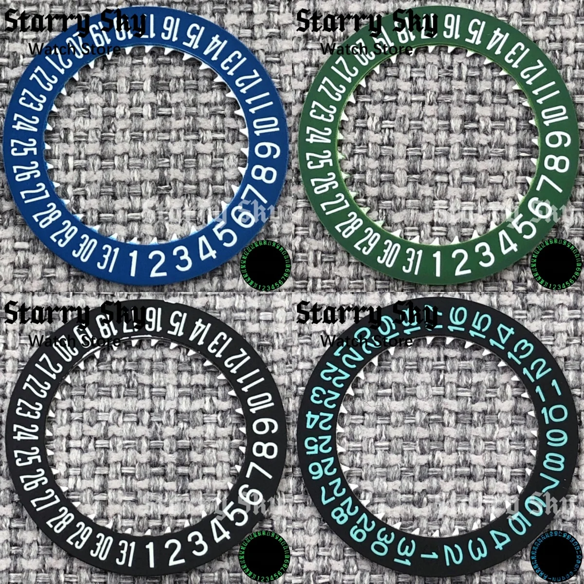 

Звездное небо, белое/синее колесо даты, синие/зеленые/черные часы, диск-календарь с зеленым/синим светящимся покрытием, аксессуар для часов с механизмом NH35