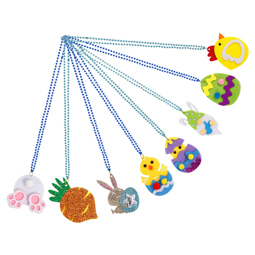 

8Pcs Kids Easter Themed Necklace Charm Pendant Neck Chain Dress Up Party Jewelry Gift for Girls Women Easter Necklace