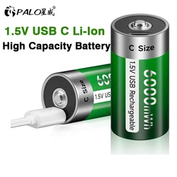 PALO 1.5V C Size Rechargeable Battery Type C USB Port 6000mWh R14 LR14 Li-ion C Battery Batteries for Water Heater Gas Cooker