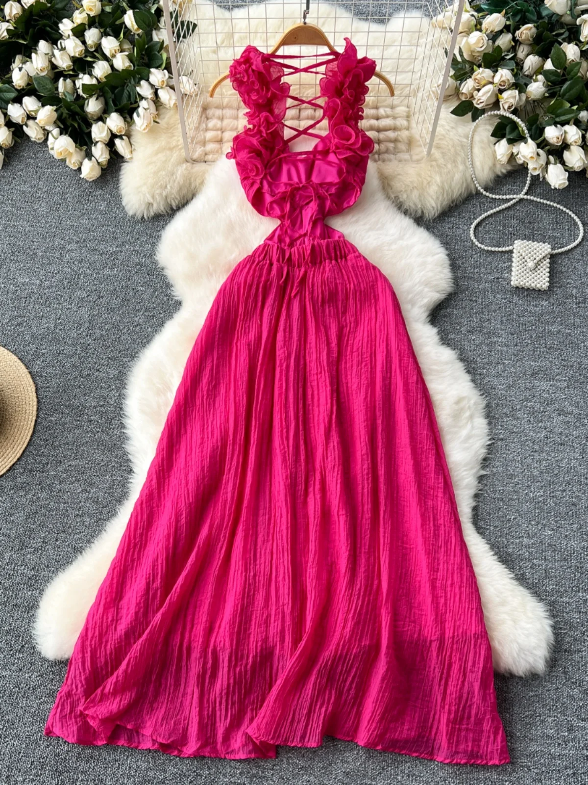 เซ็กซี่เชื้อราขอบแขวนเปลือยกลวงบางบางยาวชุดBohoบีชวันหยุดพรรค