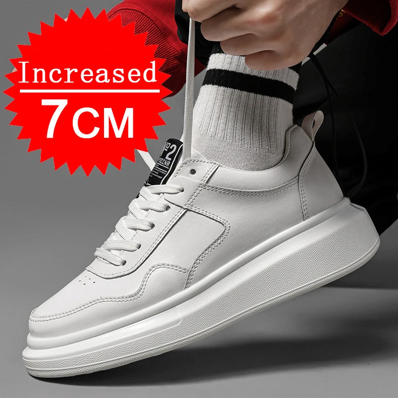 

7CM Genuine Leather Heightening Shoes Breathable Mesh For Summer Casual Fashion Sport Platform Shoes Increase Height Shoes 38-45