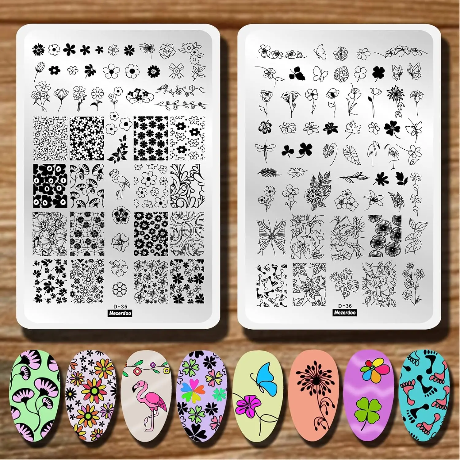 

Large Nail Stamping Plates Set with Floral and Nature Designs, Reusable Templates for DIY Manicure