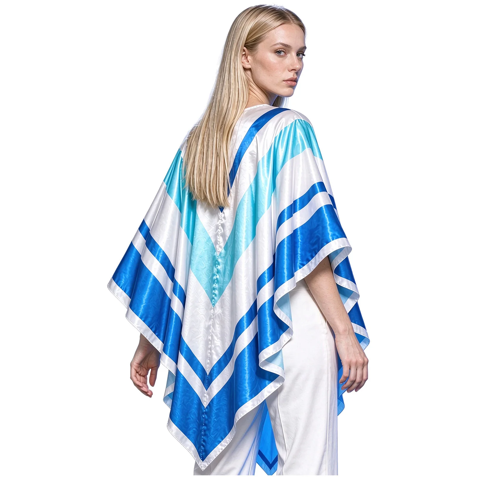 Womens 70s Disco Satin Poncho V Neck Irregular Hem Striped Cape Bolero Dress Cover Up Outerwear for Nightclub Hippie Costume