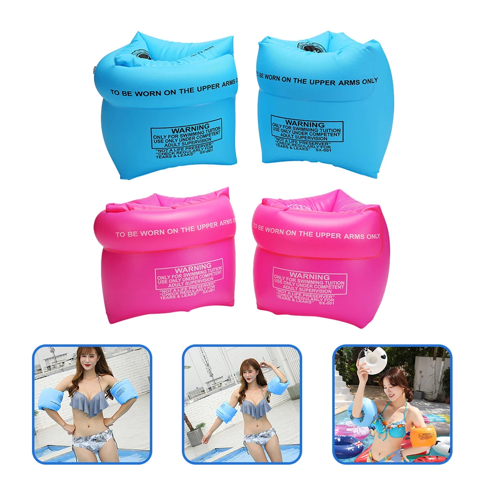 

2 Pairs Double Floating Ring 1 Pair Pink 1 Pair Blue PVC Kids Adult Swimming Arm Bands Water Wings Inflatable Accessories