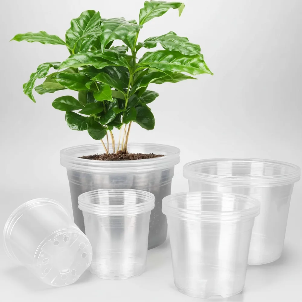 

10/8/6/5 Inch Clear Plastic Plant Pots with Drainage Holes, 16 Pack Nursery Pots for Succulents Flowers Seedlings