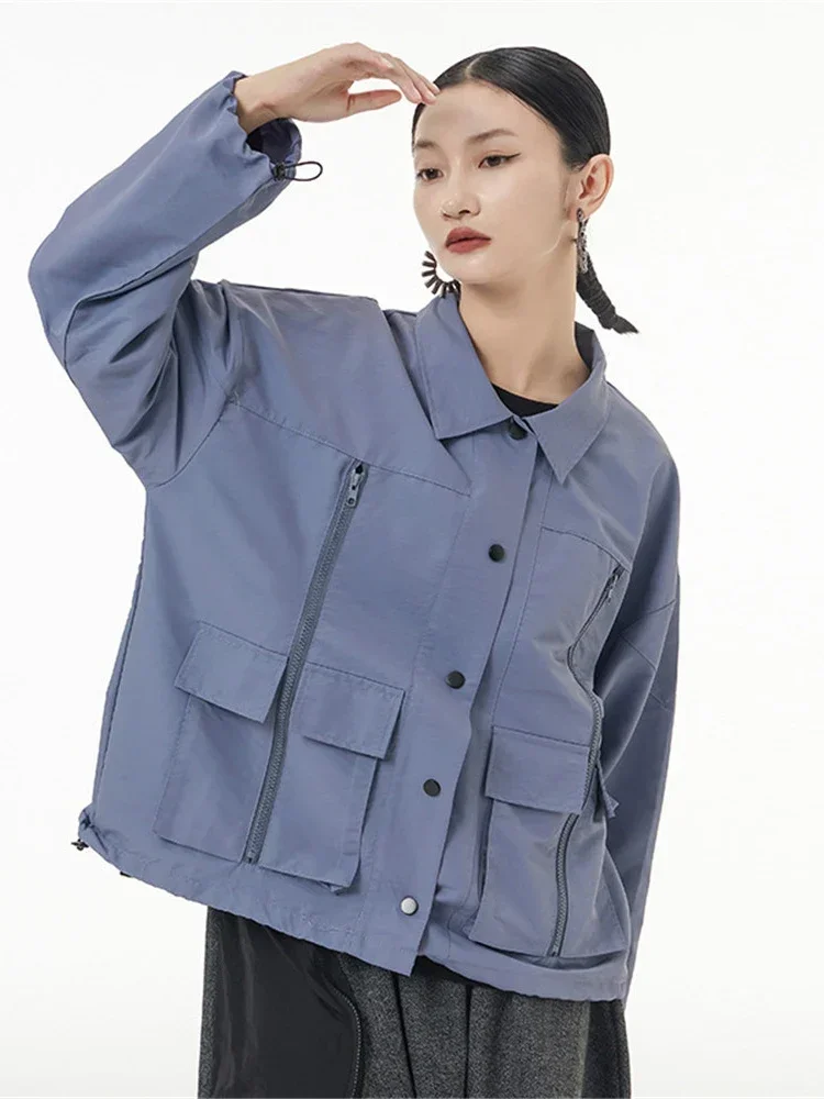 XITAO Vintage Jacket Fashion Pocket Single Breast Full Sleeve 2024 Spring Minority Loose Solid Color Jacket Coat WLD8999